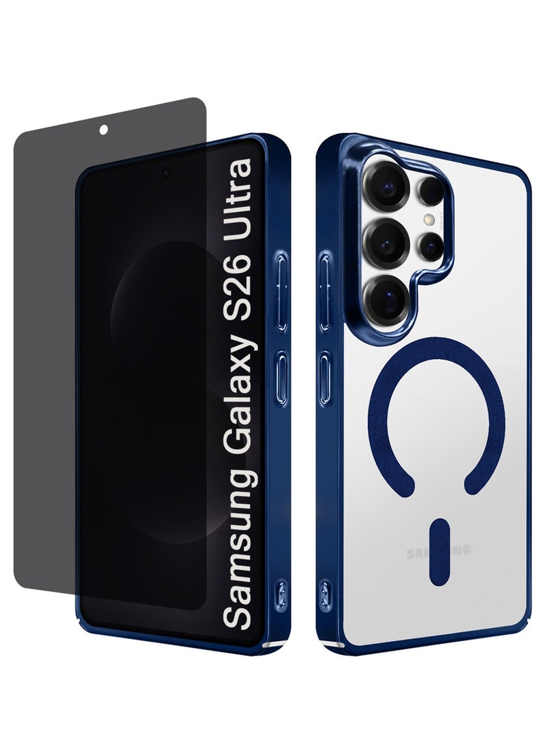 CATANES Electroplated Magnetic Transparent Case for S26 Ultra - Camera Guard and Shock-Resistant Frame with Privacy Screen Protector - Midnight Blue - Image 1